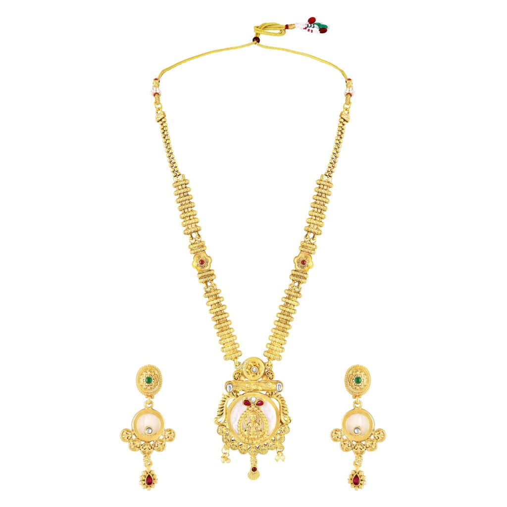 Kundan Necklace in Gold Plated with Goddess Lakshmi Pendant | Bridal Jewellery India