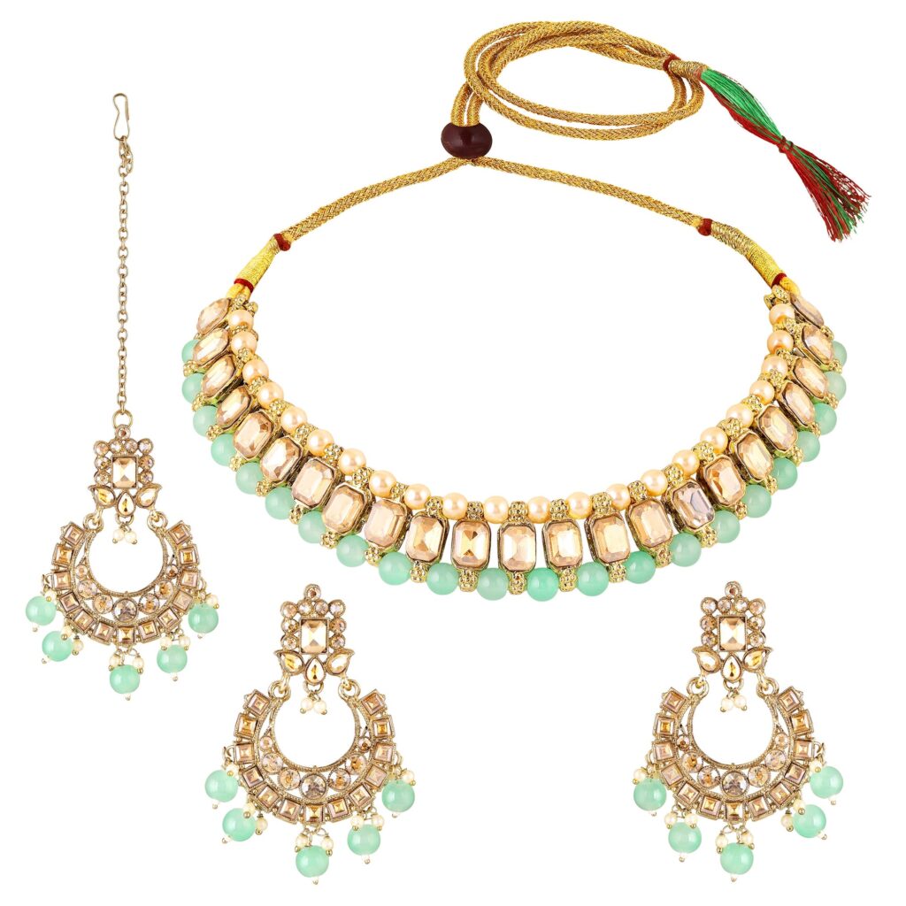 Kundan Choker in Sterling Silver with Glass Beads | Bridal Jewellery India