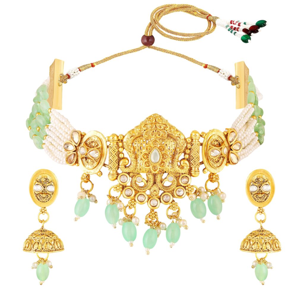 Kundan Choker Necklace in Gold Plated for Bridal Wear | Bridal Jewellery India