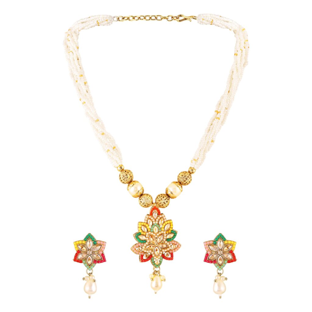 Kundan Necklace in Gold Plated   Pearl for Bridal Wear | Bridal Jewellery India