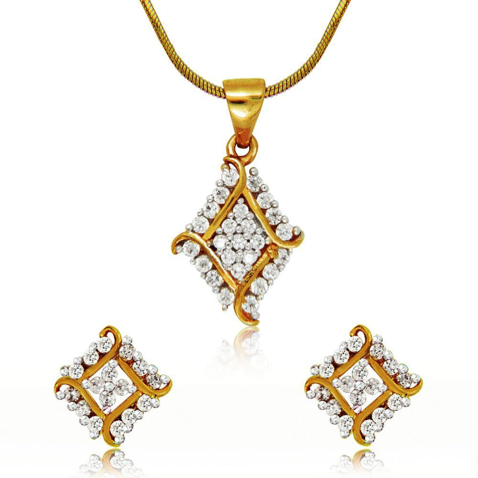 Gold Plated Barfi Pendant with Cubic Zirconia for Women | Bridal Jewellery India