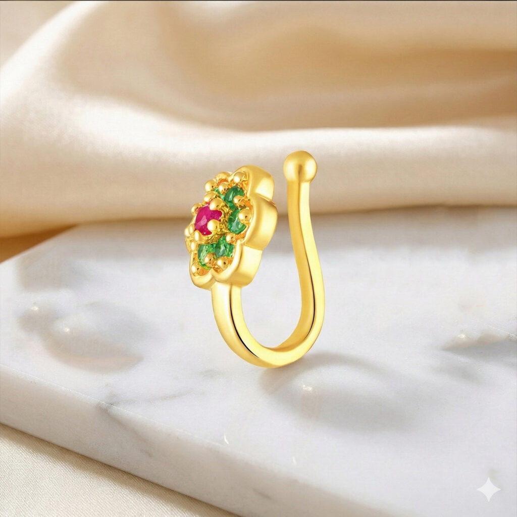 Gold Tone Floral Nose Ring for Women | Bridal Jewellery India