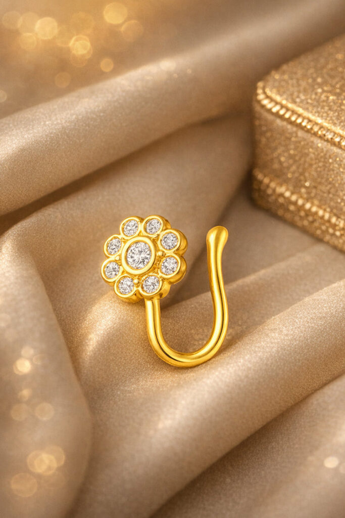 Gold Tone Floral Nose Ring Women Girls | Bridal Jewellery India
