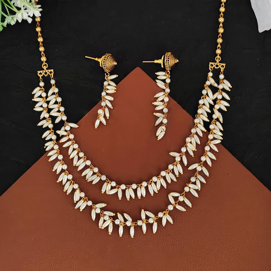 Pearl Necklace Set in Silver | Bridal Jewellery India