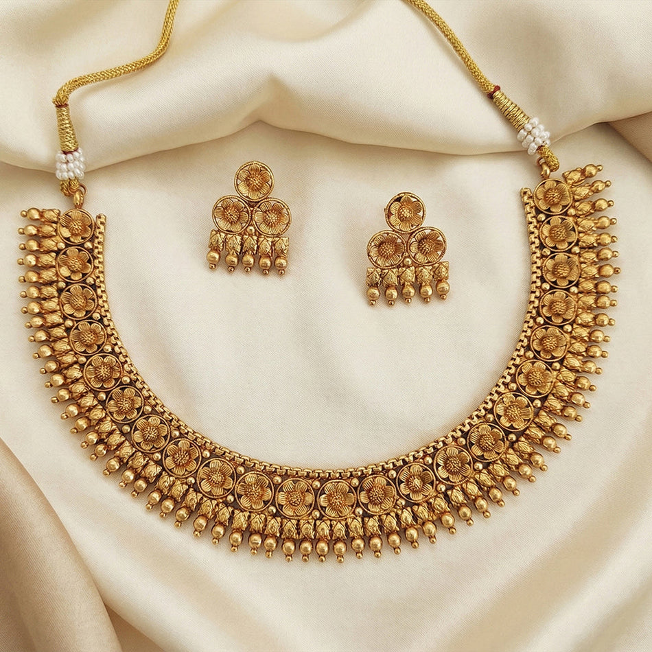 High Gold Plated Floral Necklace for Occasion | Bridal Jewellery India