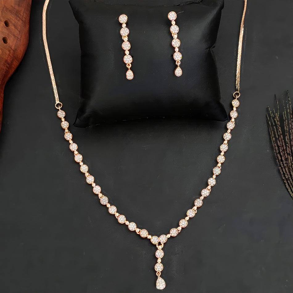 Rose Gold Plated Austrian Stone Necklace | Bridal Jewellery India