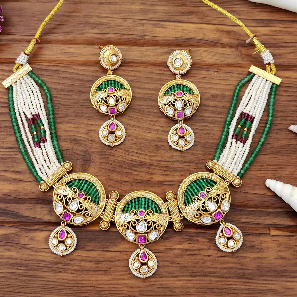 Rajwadi Stone Meenakari Necklace Bridal | Bridal Jewellery India