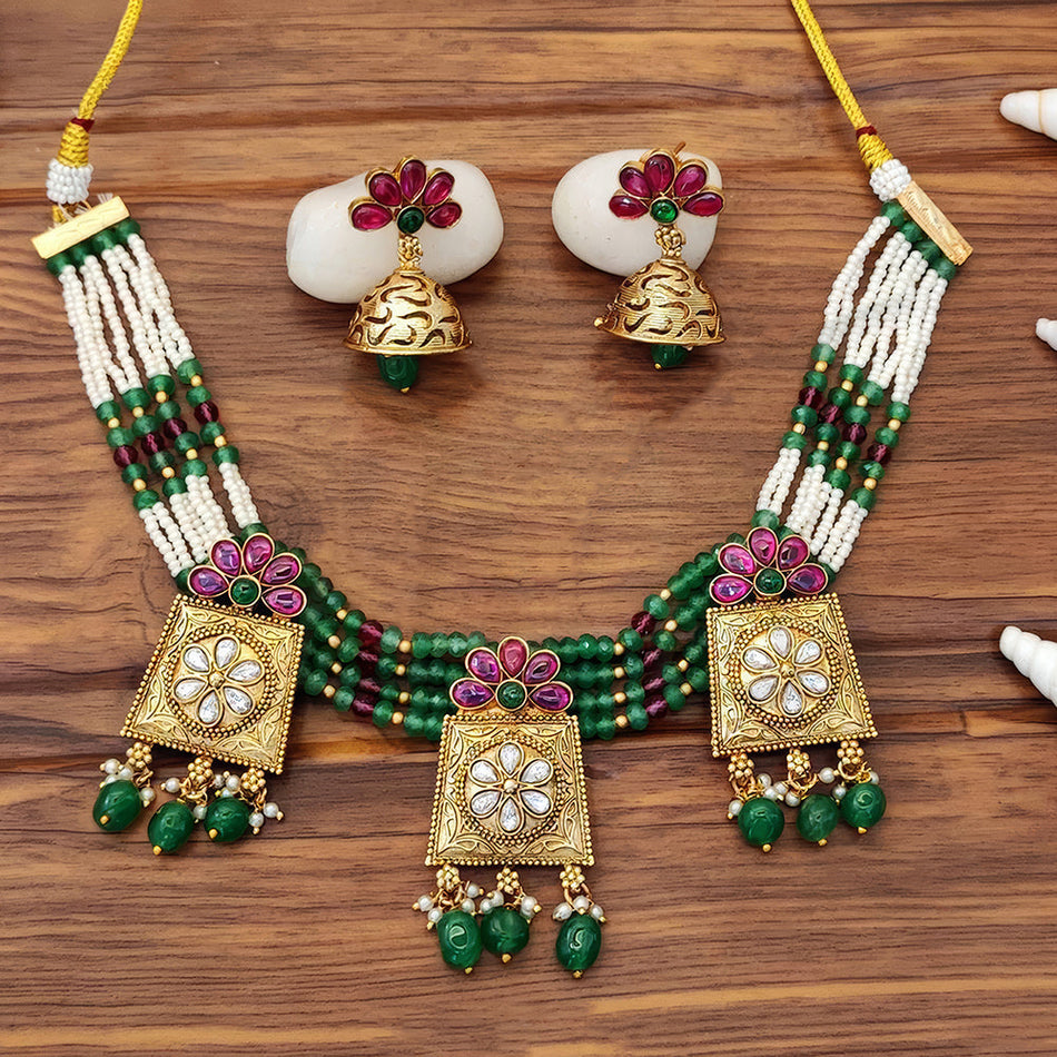 Rose Gold Plated Kundan Choker Necklace for Bridal | Bridal Jewellery India