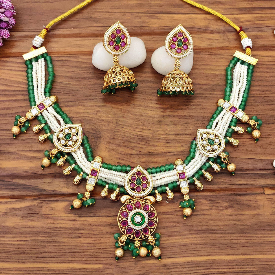 Rajwadi Choker in Gold Tone with Pearl | Bridal Jewellery India