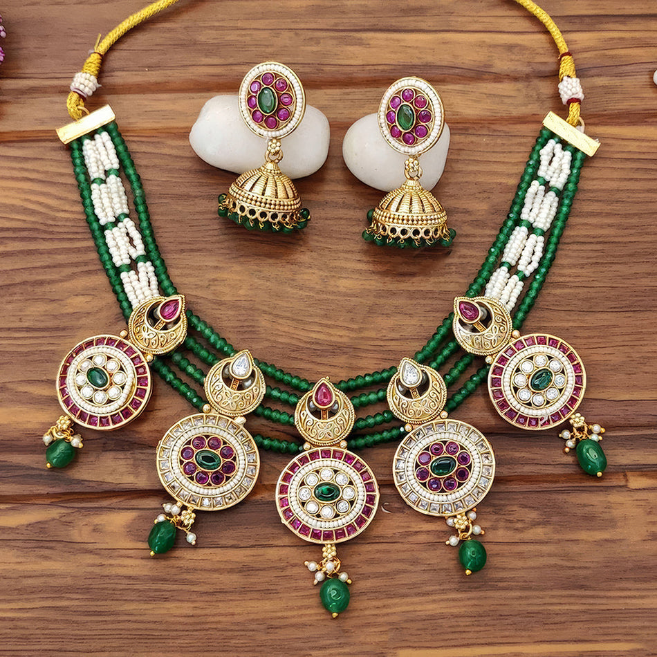 Rajwadi Choker in Gold Tone with Polish Stones | Bridal Jewellery India