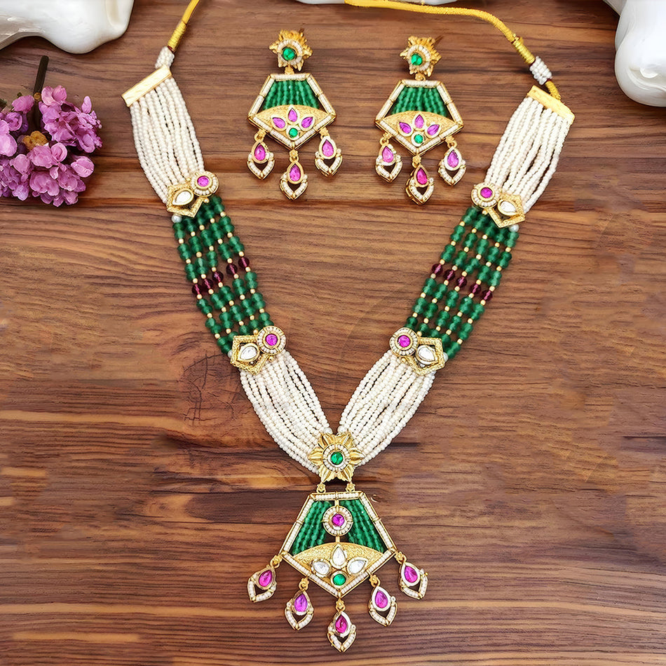 Rajwadi Stone   Pearl Necklace in  Gold Plated | Bridal Jewellery India