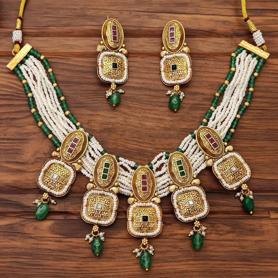 Rose Gold Plated Kundan Choker Necklace for Bridal Wear | Bridal Jewellery India