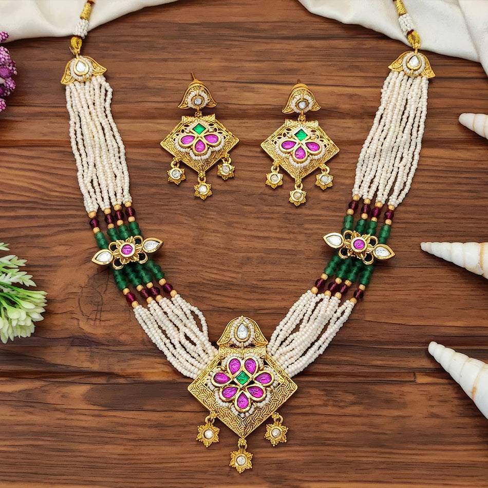 Rose Gold Plated Kundan Necklace for Bridal | Bridal Jewellery India