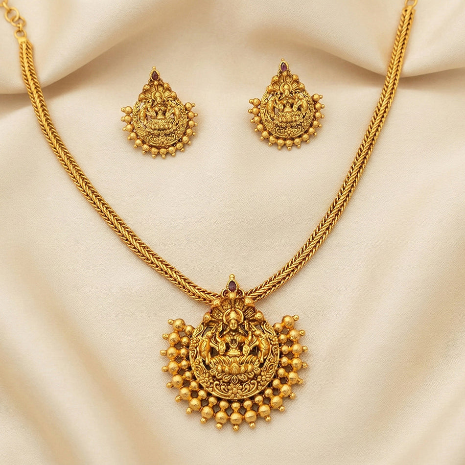 High Gold Plated Temple Necklace with Pota Stones and Pearls | Bridal Jewellery India