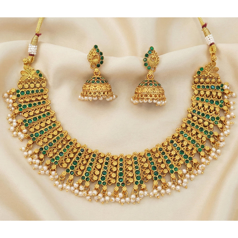 Rose Gold Plated Polished Pearl Necklace Set | Bridal Jewellery India