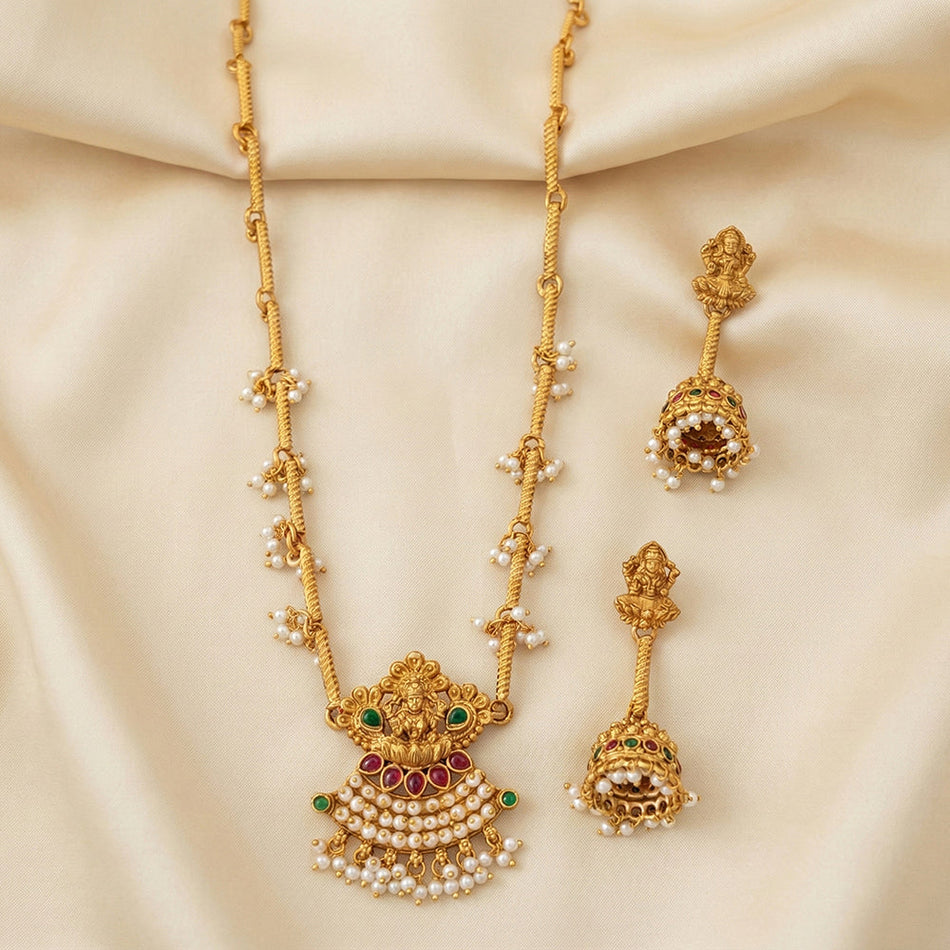 Rajwadi Stone Necklace Set in Gold Tone | Bridal Jewellery India