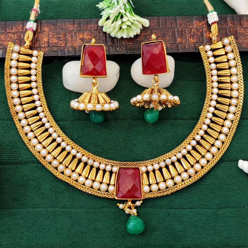 Graceful Pota Necklace in White Gold Plated | Bridal Jewellery India