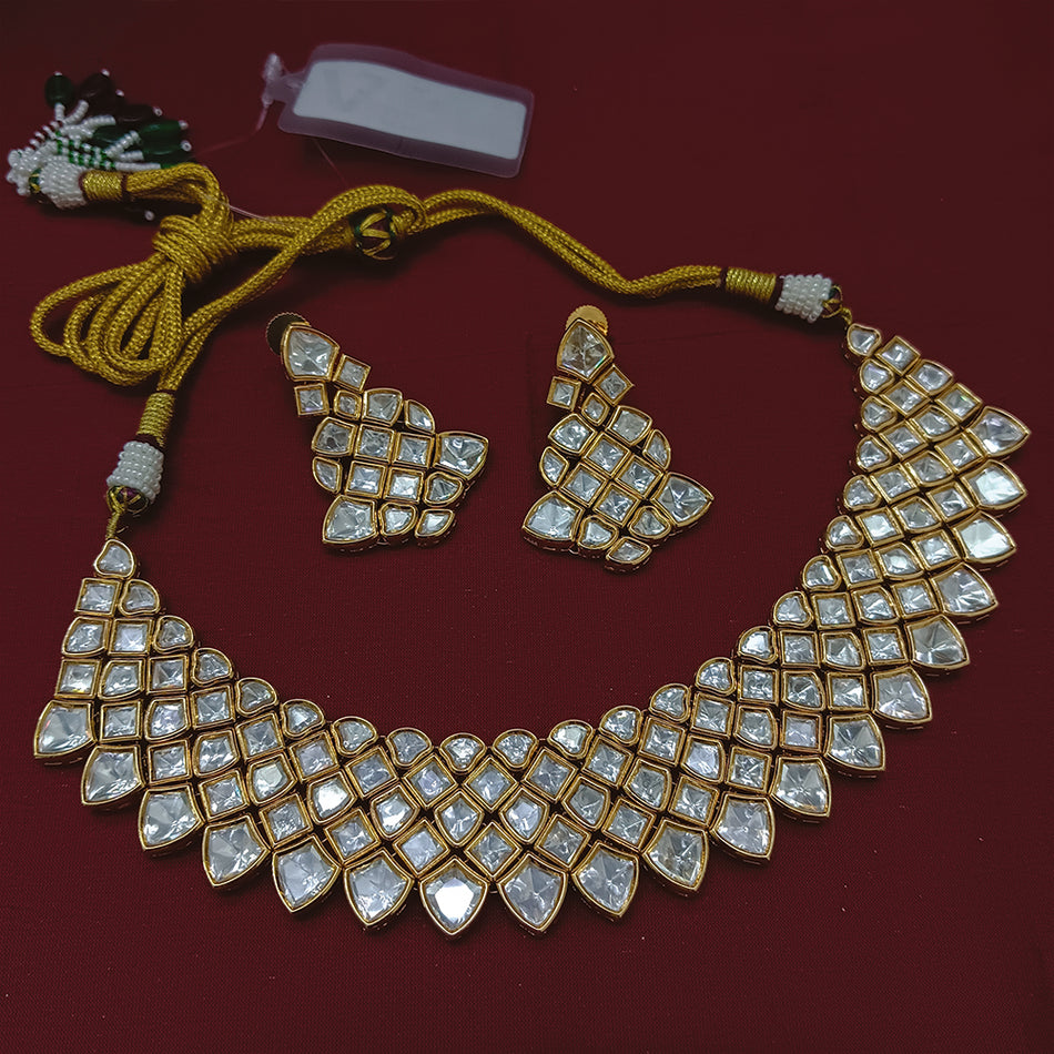 Kundan Necklace in Gold Plated with Polki Stones | Bridal Jewellery India