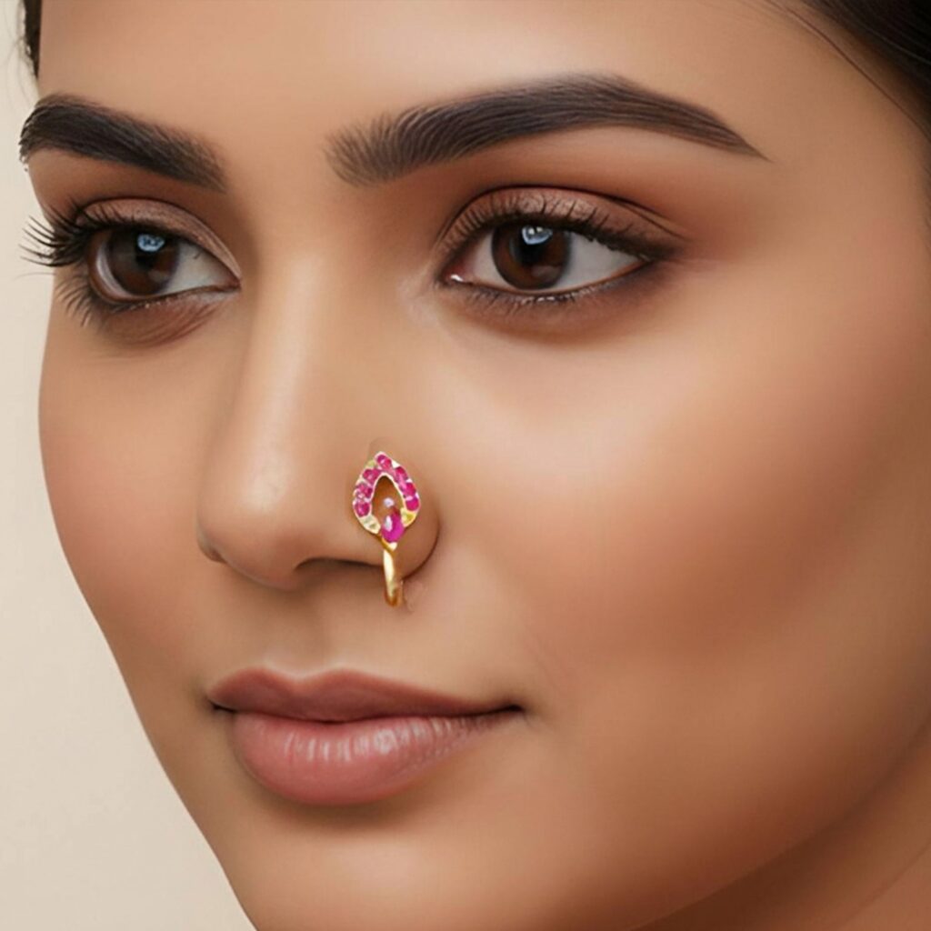 High Gold Plated Floral Nose Ring for Bridal | Bridal Jewellery India