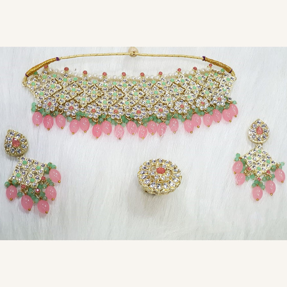 Kundan Choker Necklace in Gold Plated with Pearls | Bridal Jewellery India