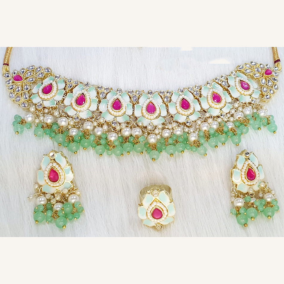 Kundan Choker Necklace in Gold Plated with Pearls | Bridal Jewellery India