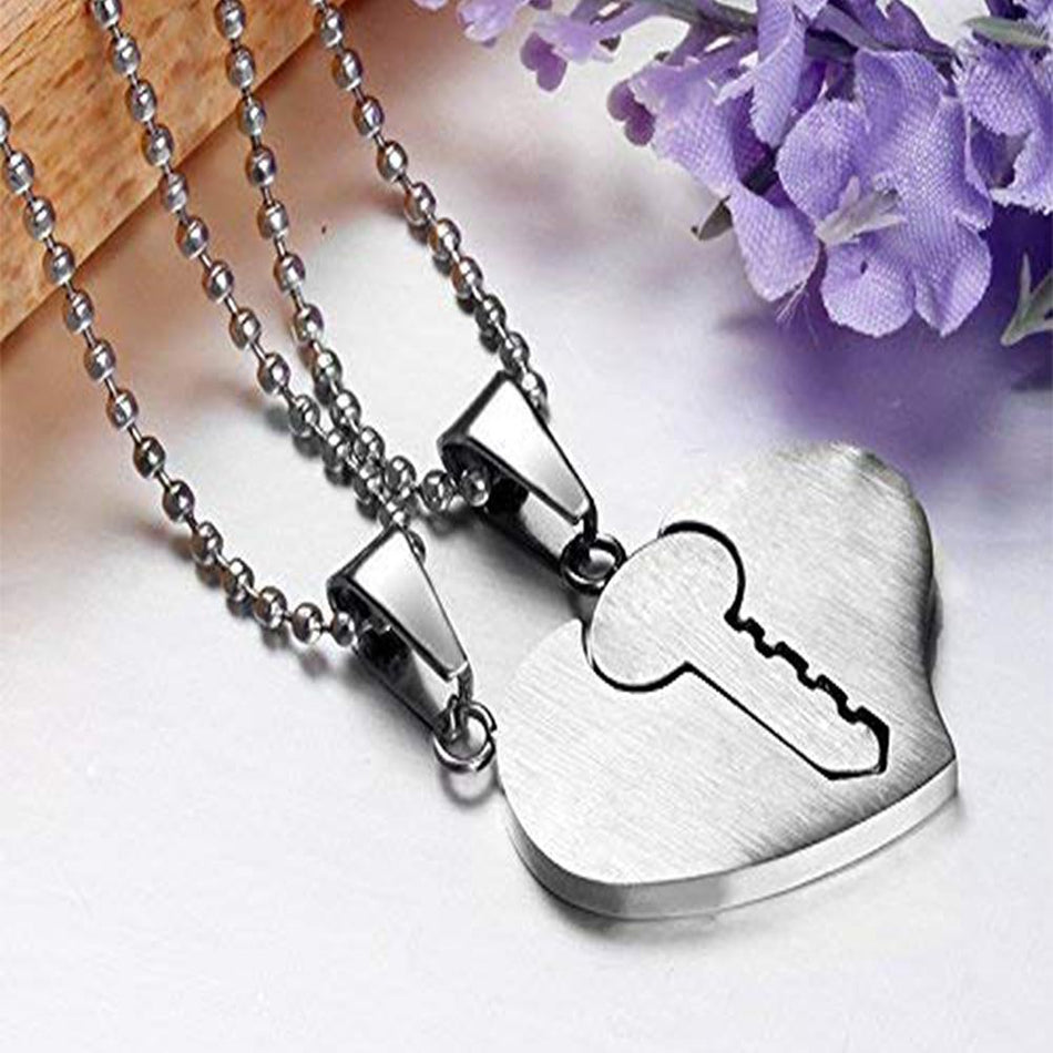 Heart Pendant in Rhodium with Key | Bridal Jewellery India