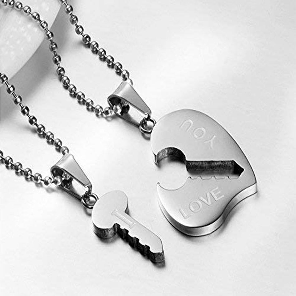 Heart Pendant in Rhodium with Key | Bridal Jewellery India