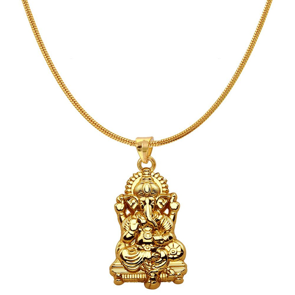 Gold Plated Vighnaharta Ganesha Pendant | Bridal Jewellery India