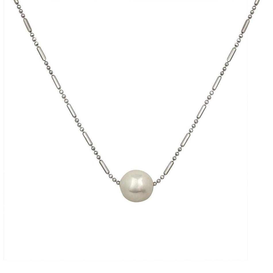 Moon Pearl Necklace in Oxidised Silver | Bridal Jewellery India