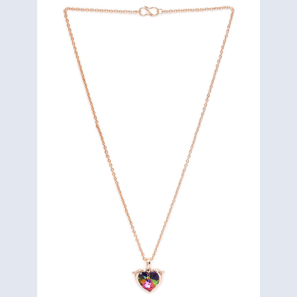 Heart Pendant in Sterling Silver with Swarovski Multicolour | Bridal Jewellery India
