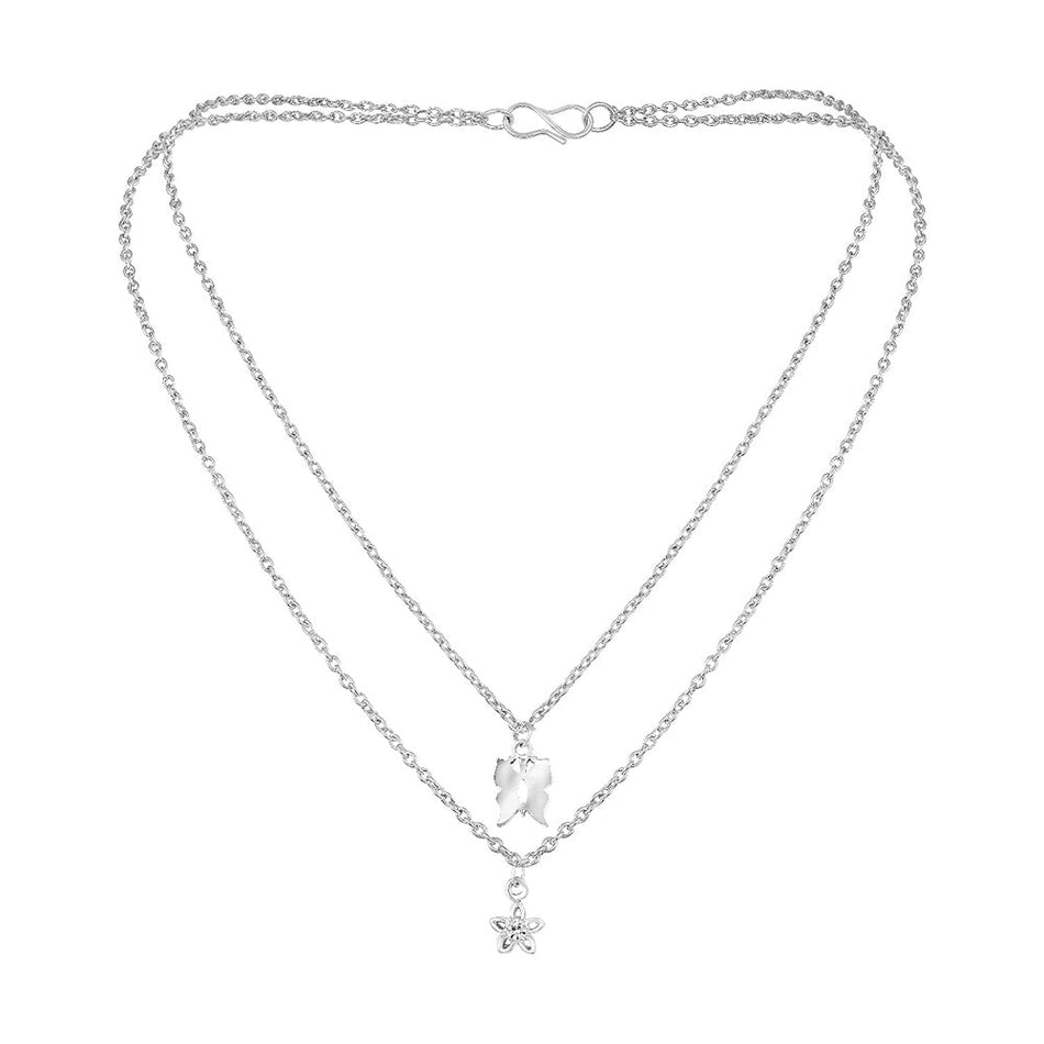 Floral Butterfly Chain Necklace in Sterling Silver | Bridal Jewellery India