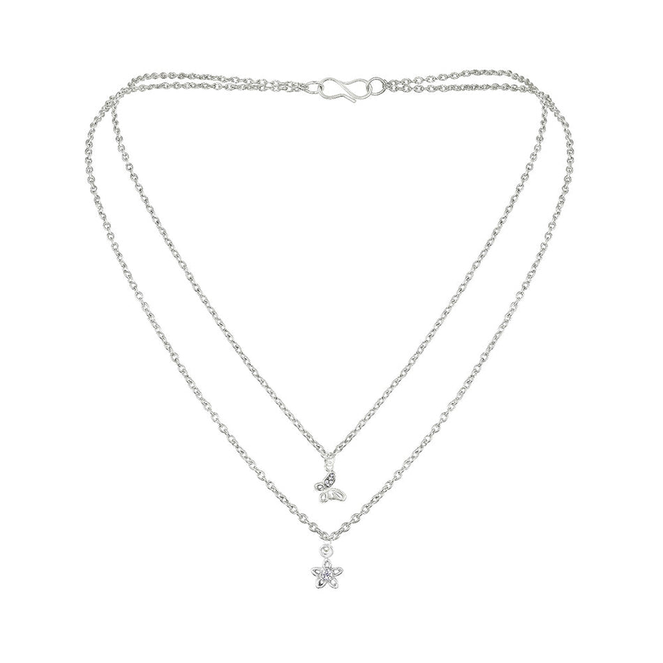 Multilayer Floral Chain Necklace in Sterling Silver | Bridal Jewellery India