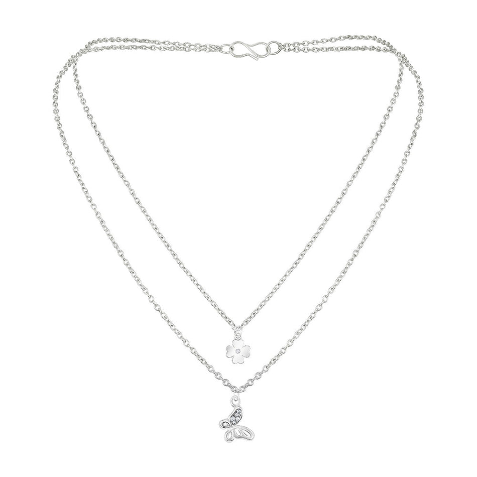 Floral Layered Charm Necklace in Sterling Silver | Bridal Jewellery India
