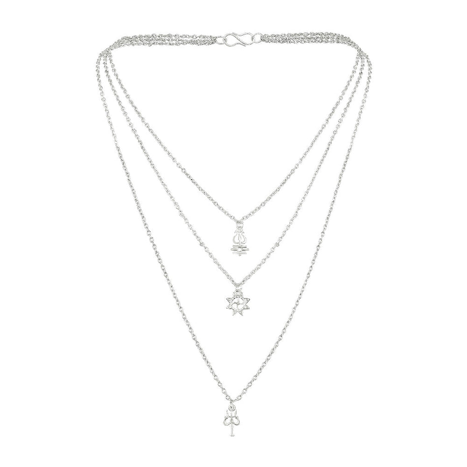 Multilayer Trishul Sun Charms Necklace in Sterling Silver | Bridal Jewellery India