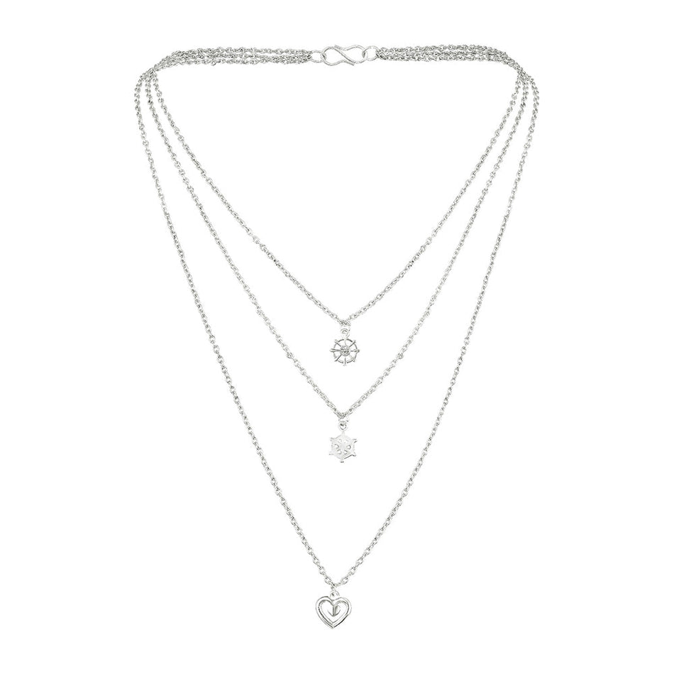 Dual Heart and Wheel Pendants in Sterling Silver Layered | Bridal Jewellery India