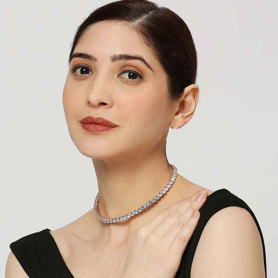 Rose Gold Tone Choker with Cubic Zirconia | Bridal Jewellery India