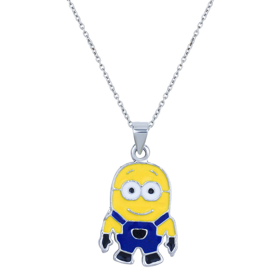 Meenakari Pendant in Rhodium with Blue & Yellow Emblems | Bridal Jewellery India