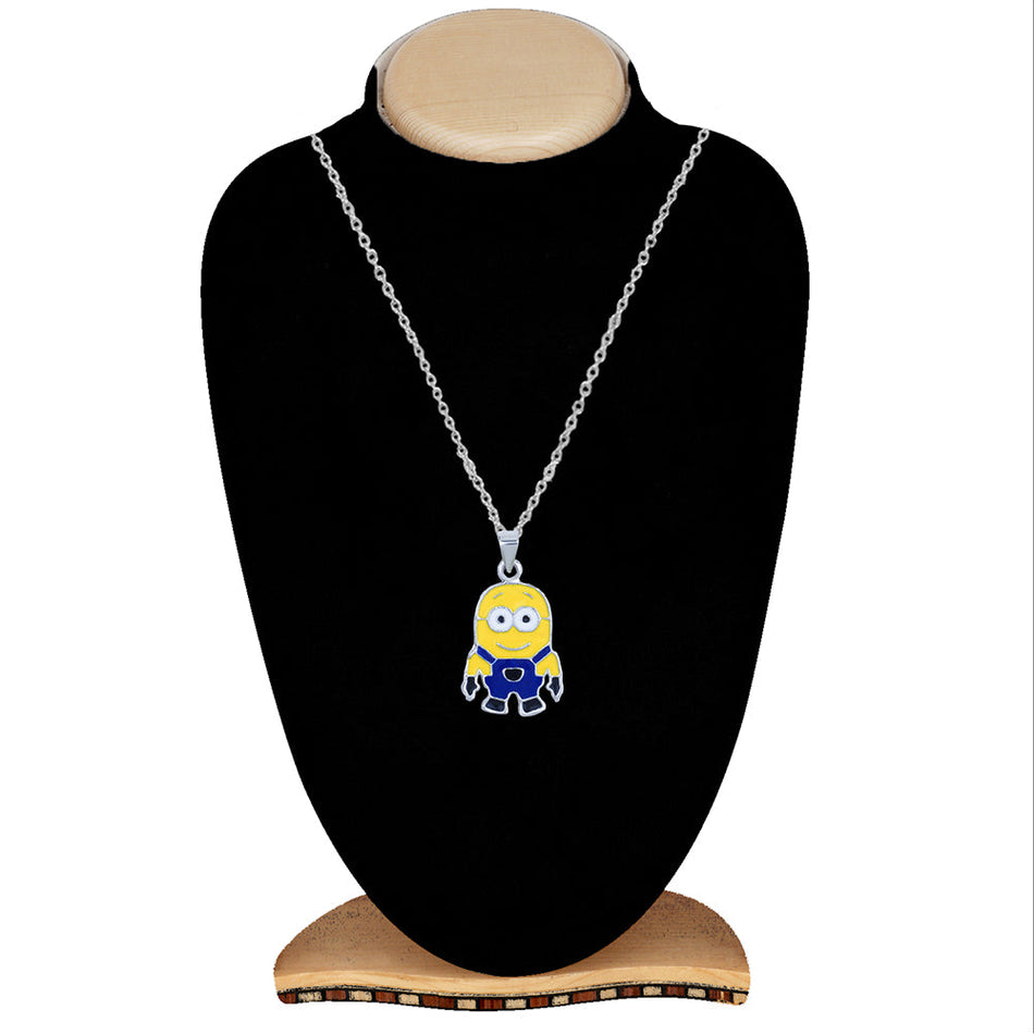 Meenakari Pendant in Rhodium with Blue & Yellow Emblems | Bridal Jewellery India
