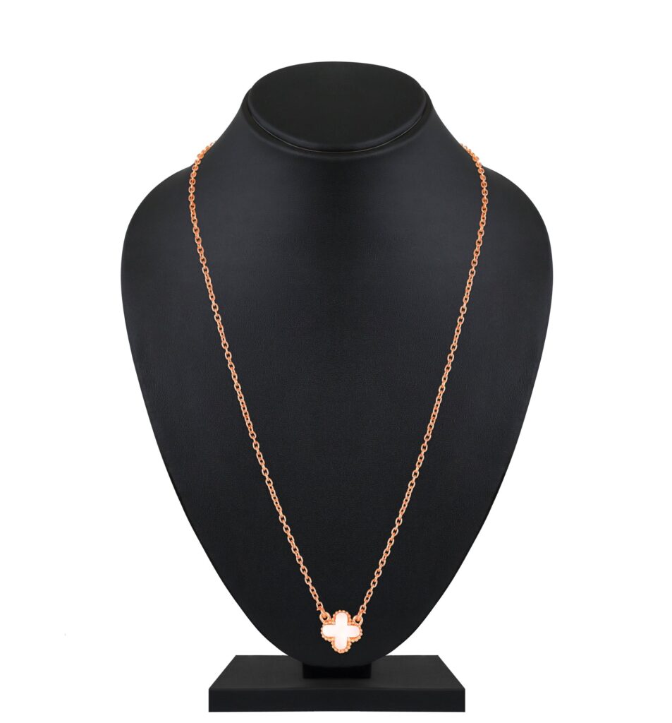 Rose Gold Plated Pendant with Beaded Edge for Women | Bridal Jewellery India