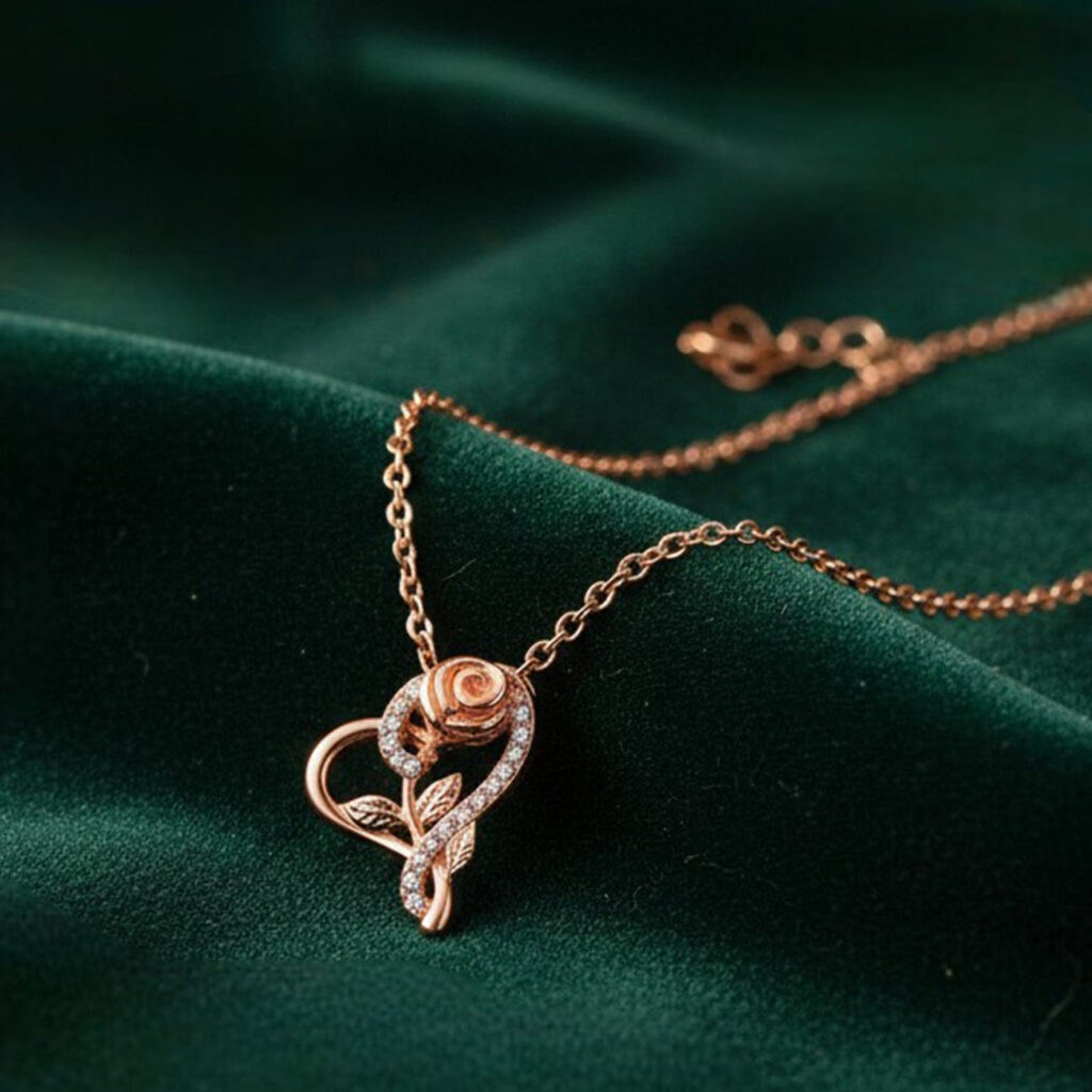 Rose Gold Plated Heart Pendant Necklace | Bridal Jewellery India