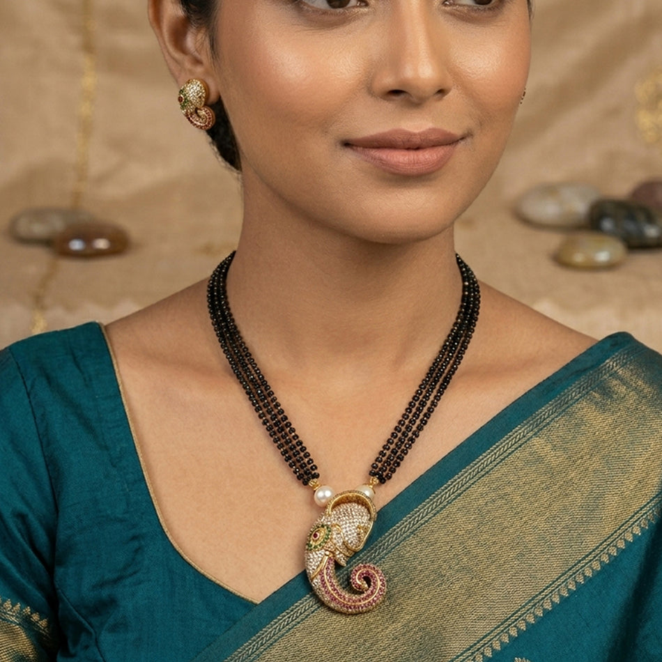 Matte Gold Plated Lord Ganesha Pendant Set | Bridal Jewellery India