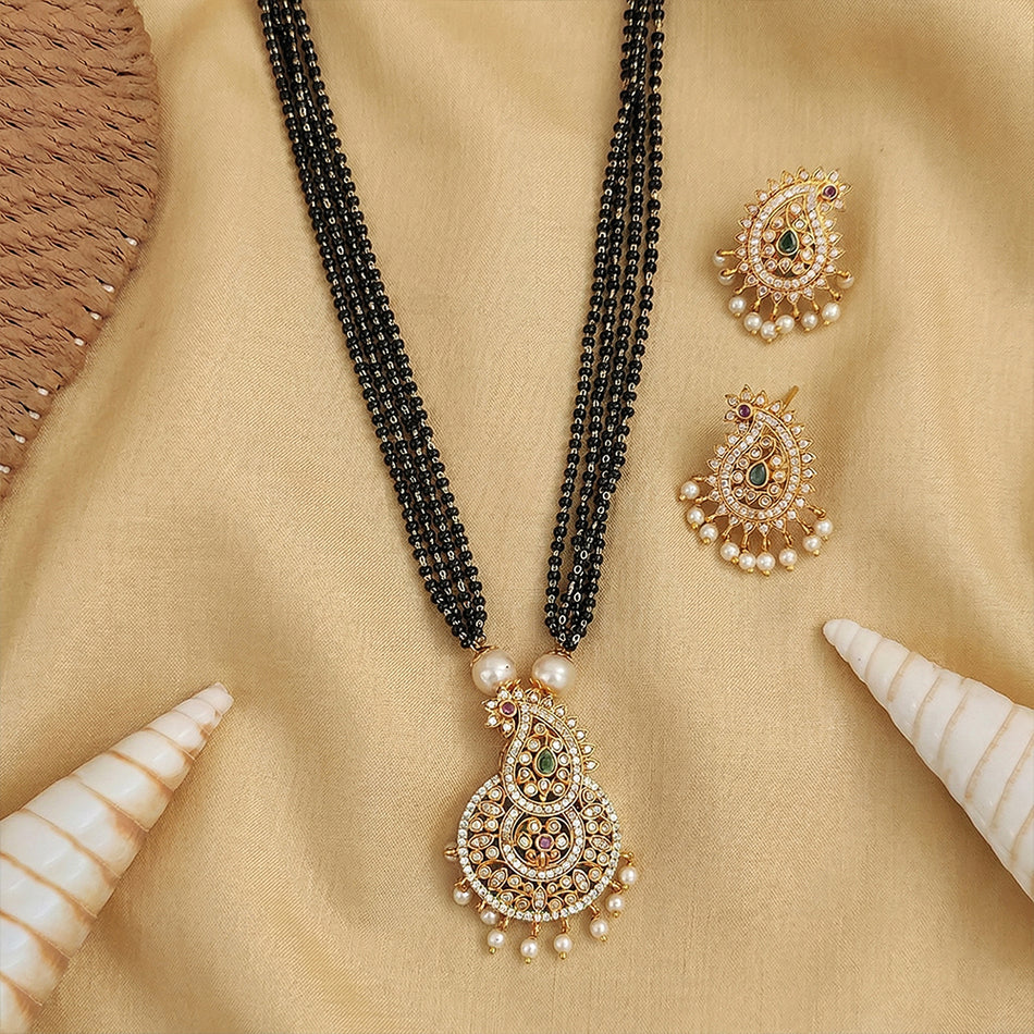 Matte Gold Plated Pendant Set for Occasion Wear | Bridal Jewellery India