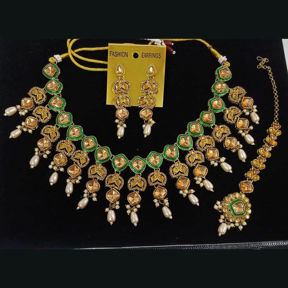 Crystal Pearl Necklace Set in Gold Plated | Bridal Jewellery India