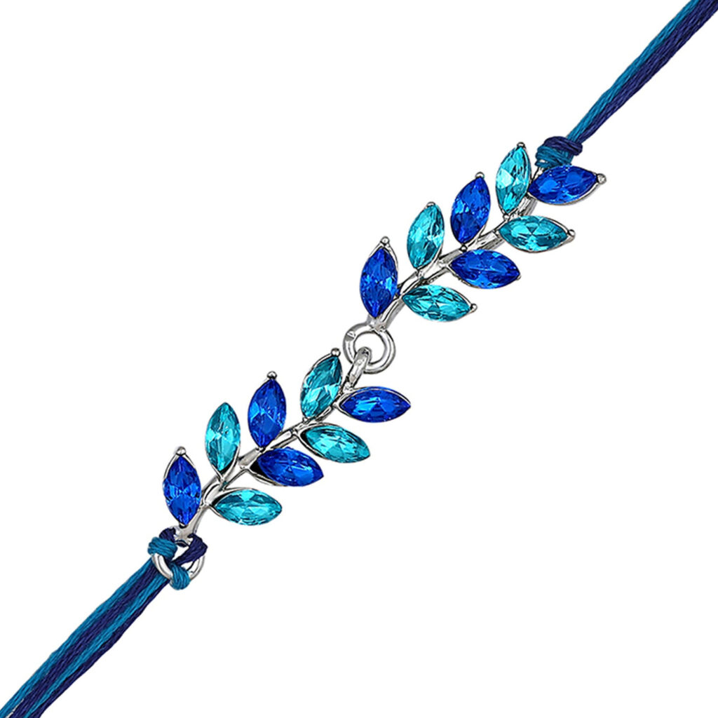 Leafy Blue Crystals Maang Tikka in Gold Tone | Bridal Jewellery India