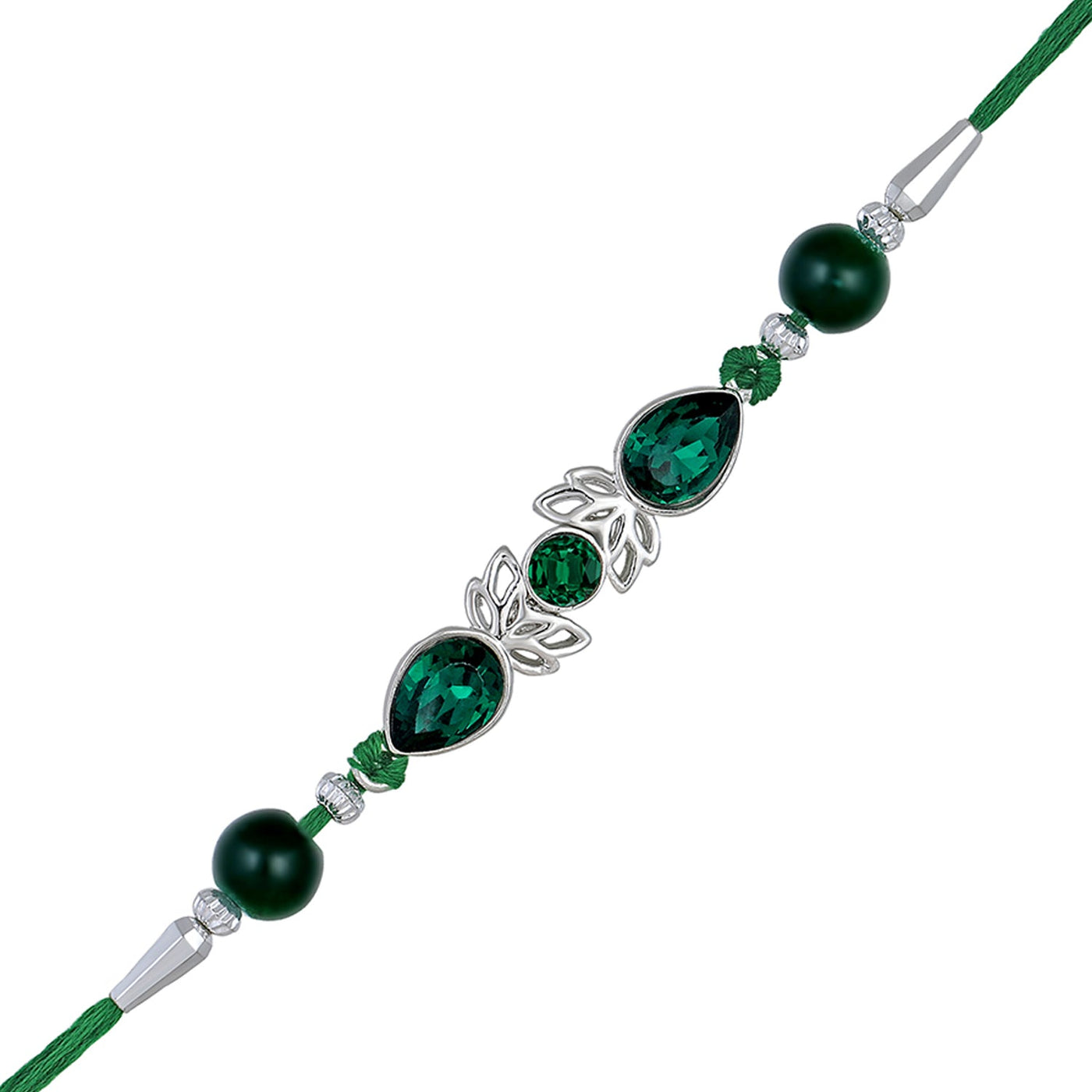 Rhodium Plated Green Crystal Rakhi for Brother | Bridal Jewellery India