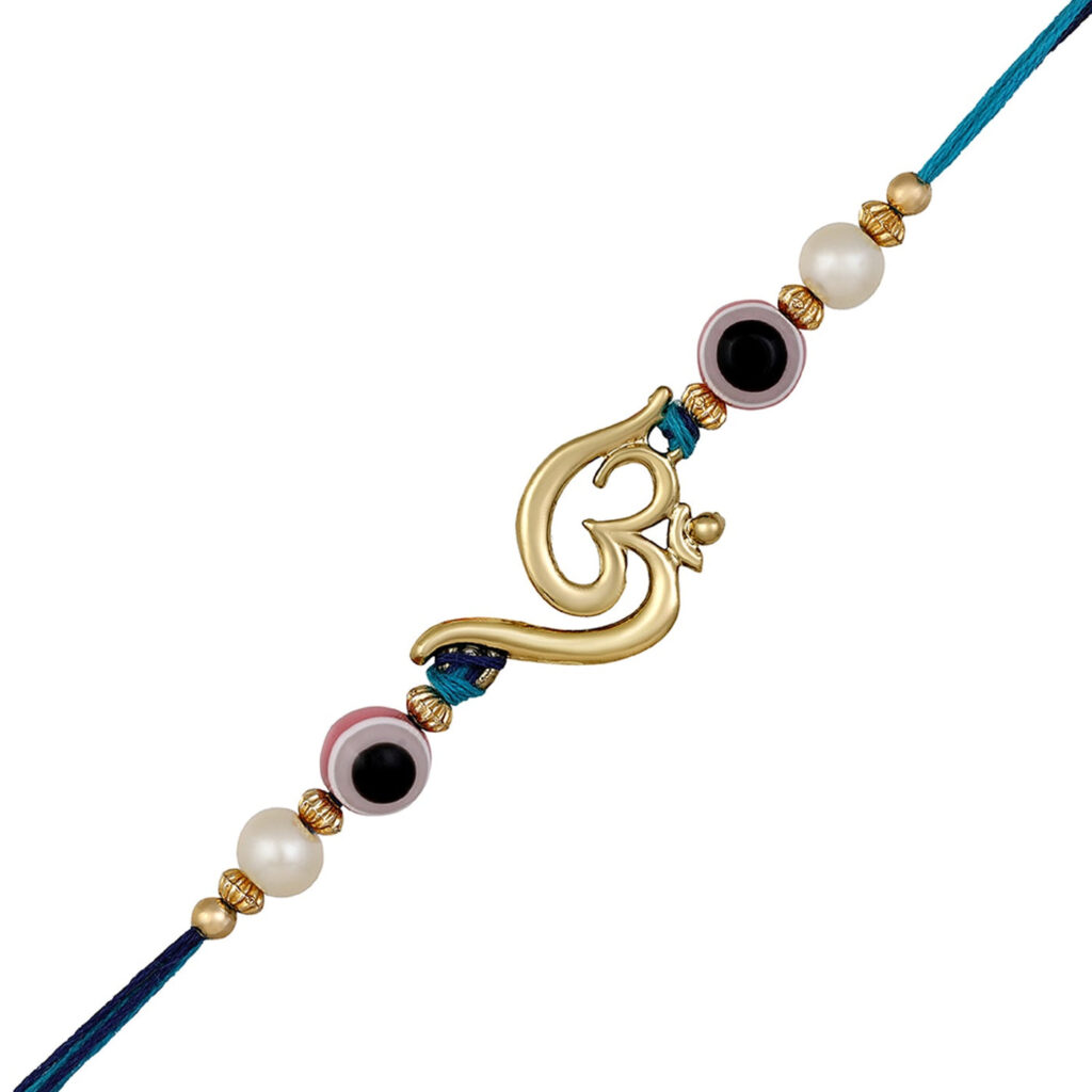 Om and Evil Eye Rakhi in Gold Plated for Bhaiya | Bridal Jewellery India