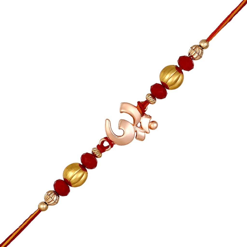 Rose Gold Plated Om Rakhi for Brother | Bridal Jewellery India