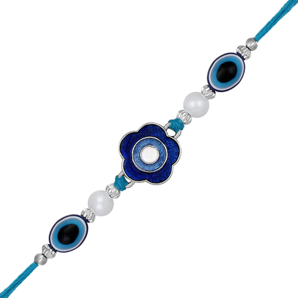 Blue Meenakari Maang Tikka in Rhodium | Bridal Jewellery India
