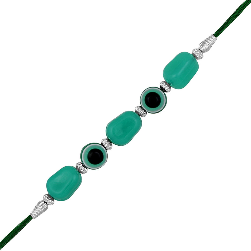 Green Beads Gold Plated Rakhi Bracelet Bhaiya Wear | Bridal Jewellery India