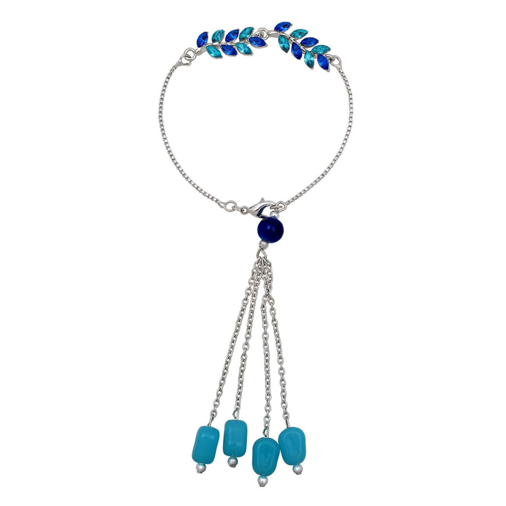 Leafy Blue Crystals Necklace for Rakhi Bhabhi | Bridal Jewellery India